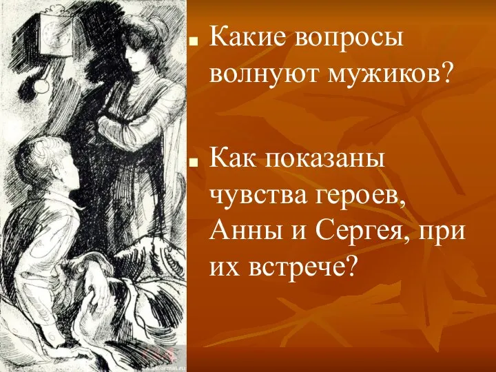 Какие вопросы волнуют мужиков? Как показаны чувства героев, Анны и Сергея, при их встрече?