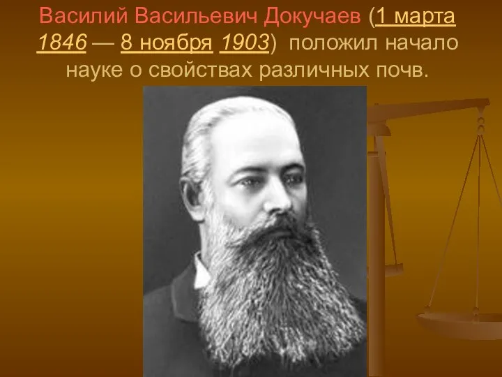 Василий Васильевич Докучаев (1 марта 1846 — 8 ноября 1903) положил