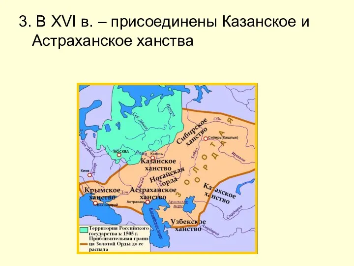 3. В XVI в. – присоединены Казанское и Астраханское ханства