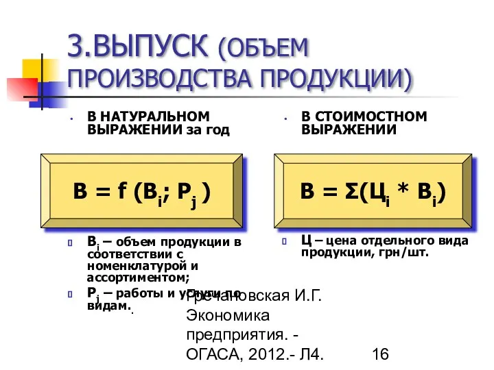 Гречановская И.Г. Экономика предприятия. - ОГАСА, 2012.- Л4. 3.ВЫПУСК (ОБЪЕМ ПРОИЗВОДСТВА