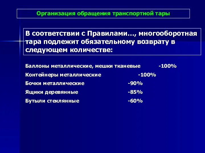 Организация обращения транспортной тары В соответствии с Правилами…, многооборотная тара подлежит