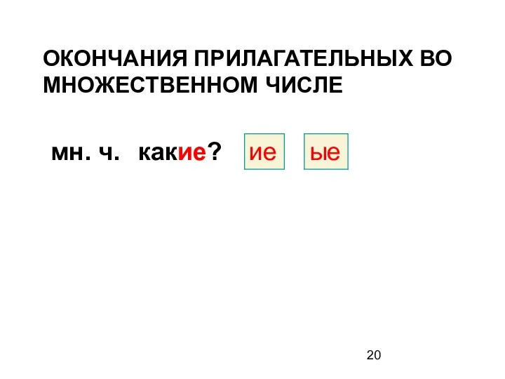 ОКОНЧАНИЯ ПРИЛАГАТЕЛЬНЫХ ВО МНОЖЕСТВЕННОМ ЧИСЛЕ мн. ч. какие?