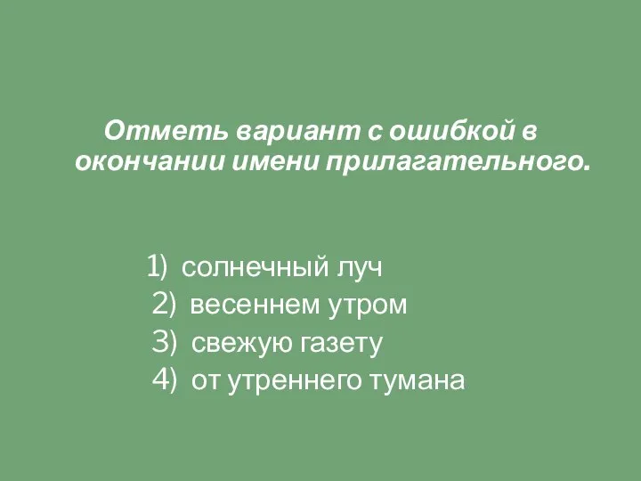 Отметь вариант с ошибкой в окончании имени прилагательного. 1) солнечный луч