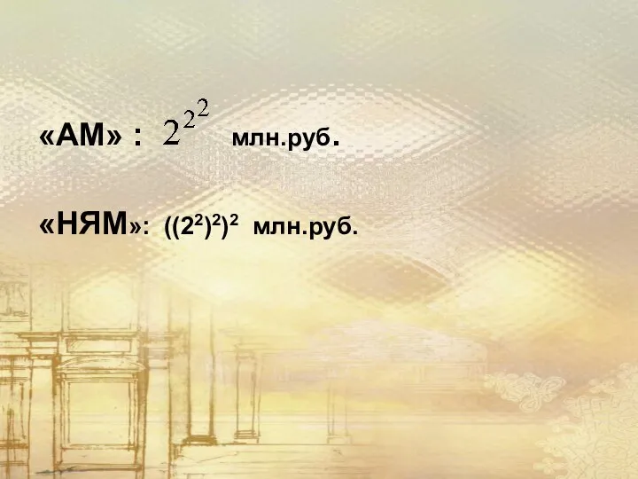 «АМ» : млн.руб. «НЯМ»: ((22)2)2 млн.руб.