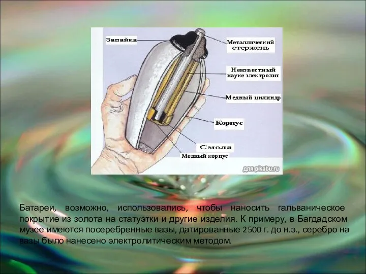 Батареи, возможно, использовались, чтобы наносить гальваническое покрытие из золота на статуэтки