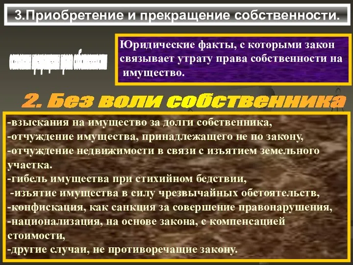 3.Приобретение и прекращение собственности. основания прекращения права собственности Юридические факты, с