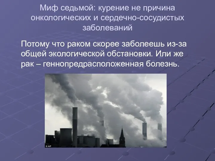 Миф седьмой: курение не причина онкологических и сердечно-сосудистых заболеваний Потому что