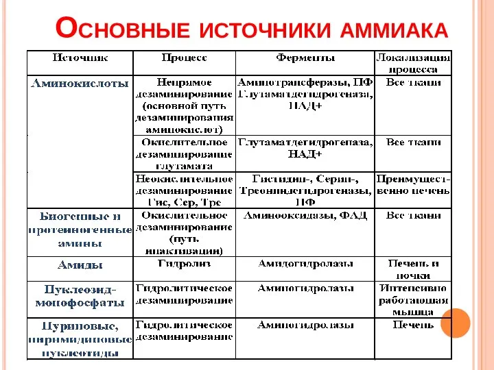 Основные источники аммиака