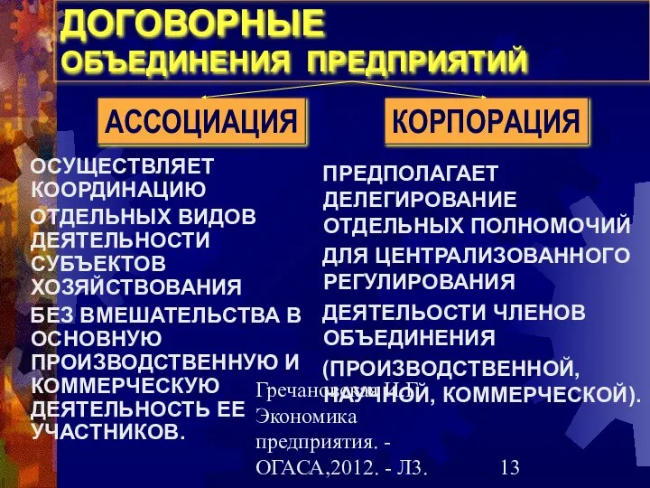 Гречановская И.Г.Экономика предприятия. - ОГАСА,2012. - Л3. ДОГОВОРНЫЕ ОБЪЕДИНЕНИЯ ПРЕДПРИЯТИЙ ОСУЩЕСТВЛЯЕТ