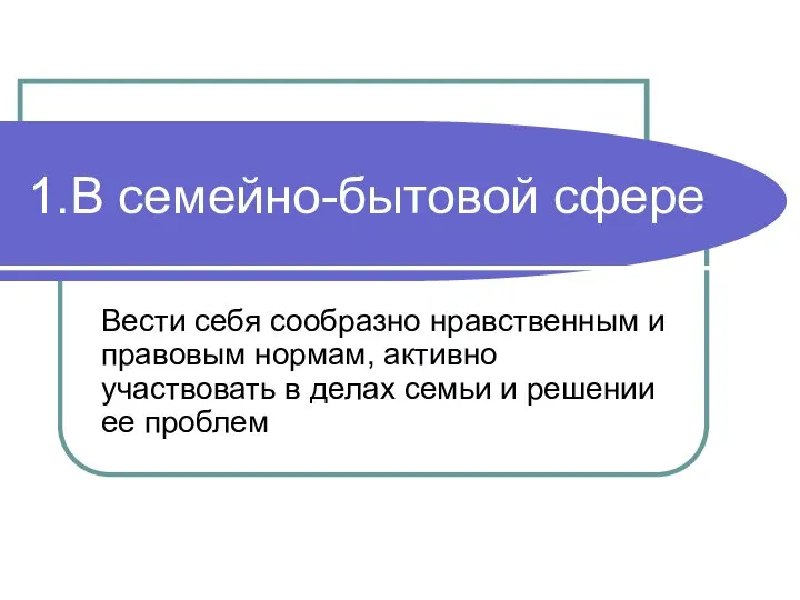 1.В семейно-бытовой сфере Вести себя сообразно нравственным и правовым нормам, активно