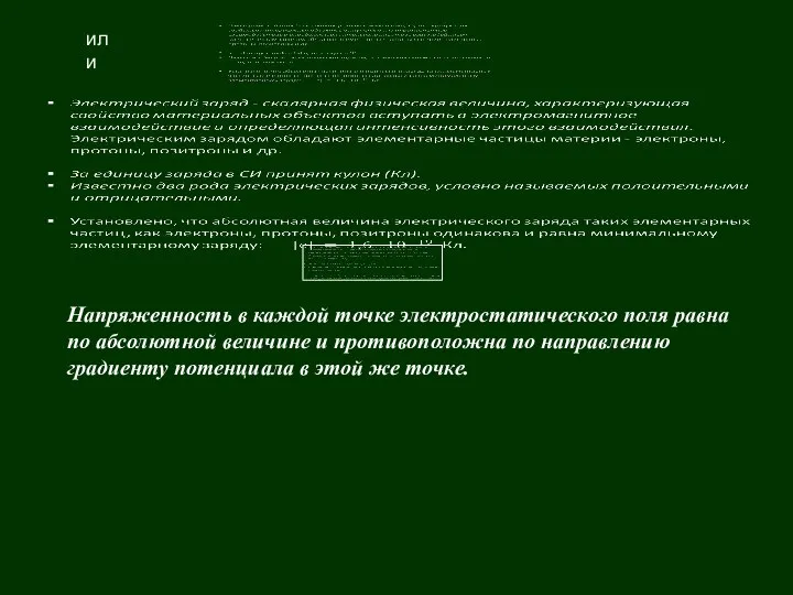 или Напряженность в каждой точке электростатического поля равна по абсолютной величине