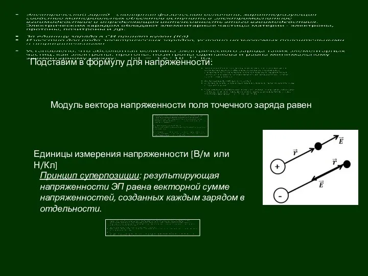 Модуль вектора напряженности поля точечного заряда равен Единицы измерения напряженности [В/м