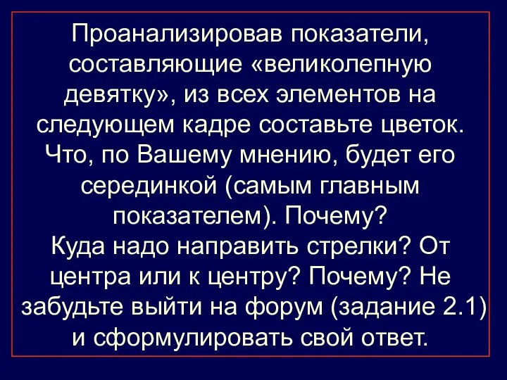 Проанализировав показатели, составляющие «великолепную девятку», из всех элементов на следующем кадре