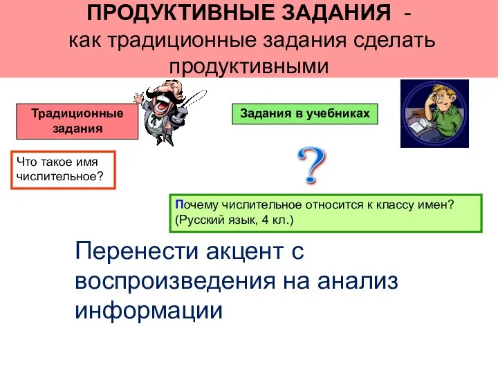 ПРОДУКТИВНЫЕ ЗАДАНИЯ - как традиционные задания сделать продуктивными Традиционные задания Задания