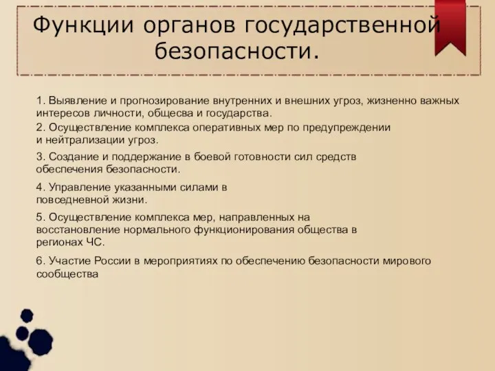 Функции органов государственной безопасности. 2. Осуществление комплекса оперативных мер по предупреждении