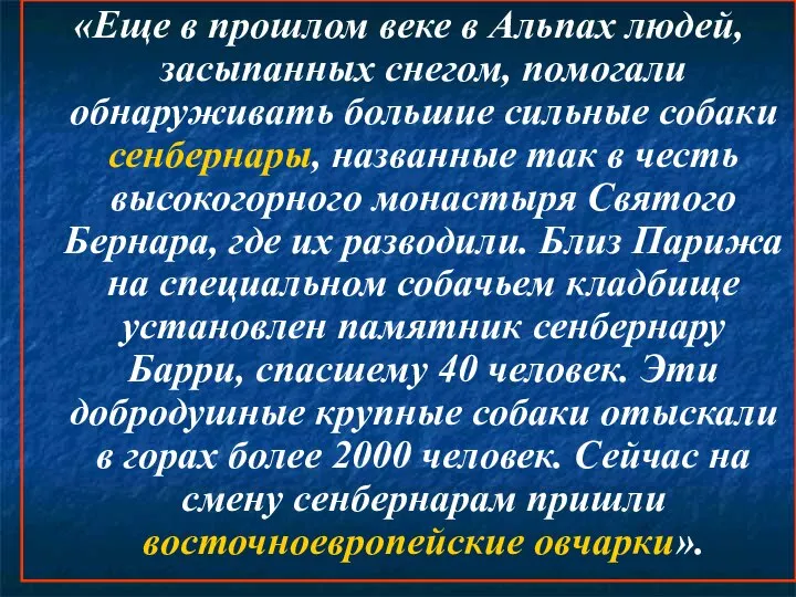 «Еще в прошлом веке в Альпах людей, засыпанных снегом, помогали обнаруживать