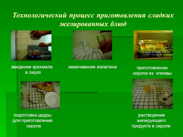 Технологический процесс приготовления сладких желированных блюд введение крахмала в сироп замачивание