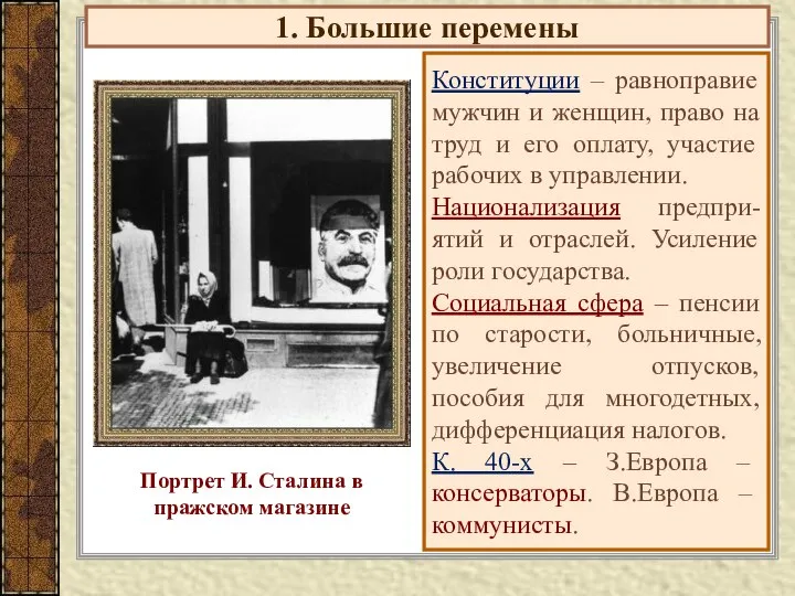 1. Большие перемены Конституции – равноправие мужчин и женщин, право на