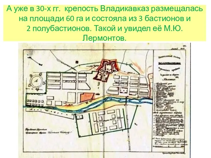 А уже в 30-х гг. крепость Владикавказ размещалась на площади 60
