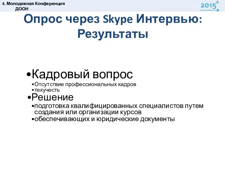 Опрос через Skype Интервью: Результаты 4. Молодежная Конференция ДООН