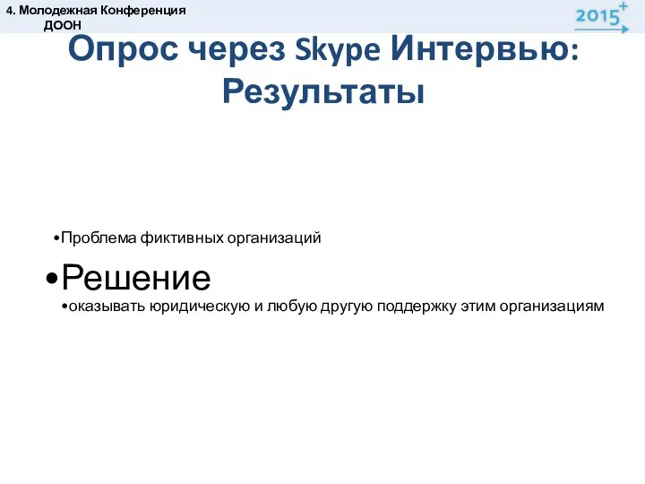 Опрос через Skype Интервью: Результаты 4. Молодежная Конференция ДООН