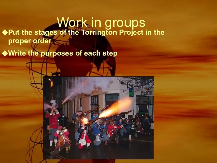 Put the stages of the Torrington Project in the proper order