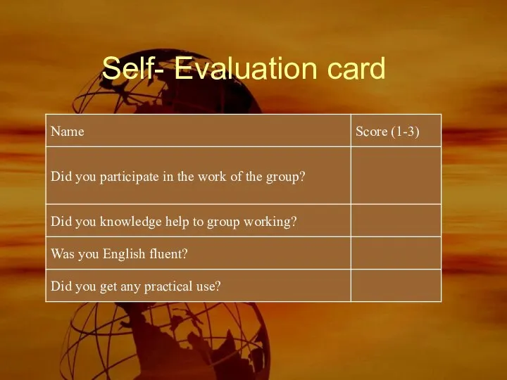 Self- Evaluation card