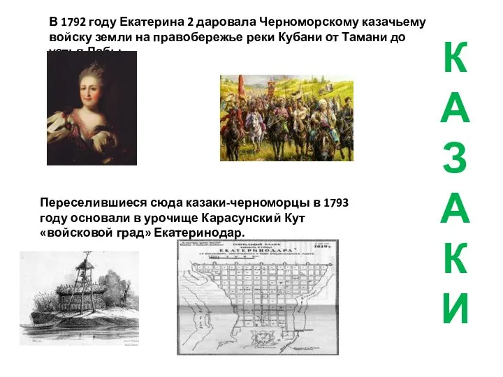 КАЗАКИ В 1792 году Екатерина 2 даровала Черноморскому казачьему войску земли