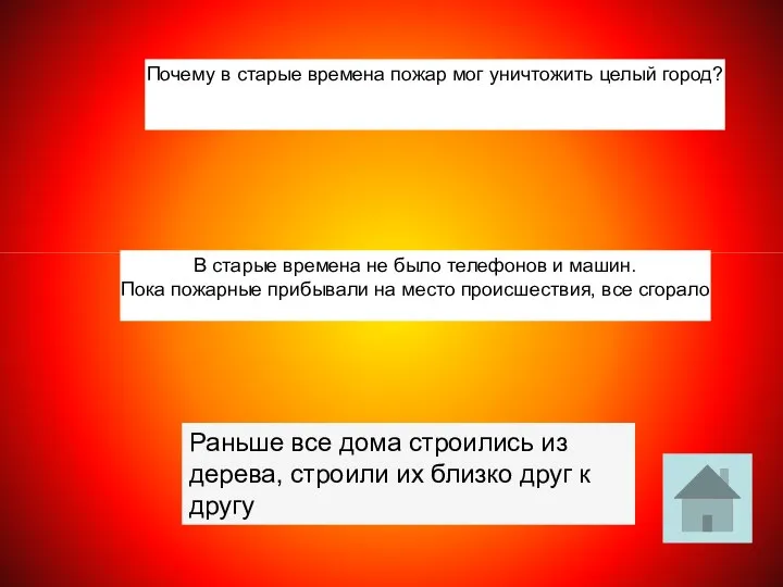 В старые времена не было телефонов и машин. Пока пожарные прибывали