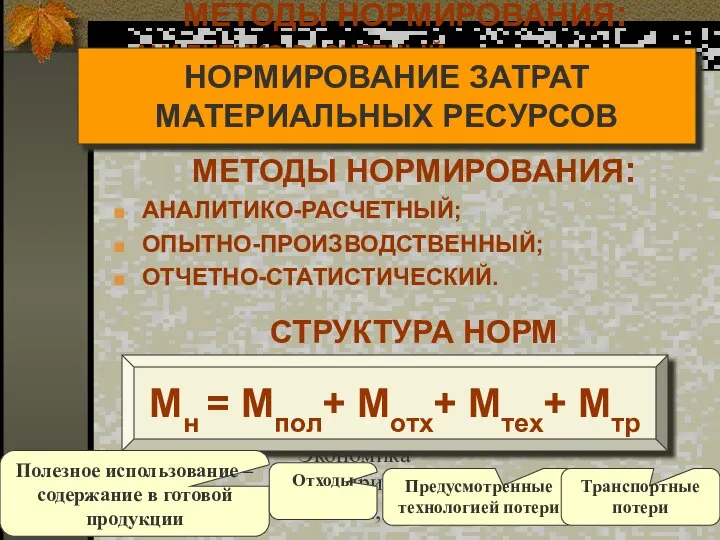 Гречановская И.Г. Экономика предприятия.-ОГАСА, 2012.- Л8. МЕТОДЫ НОРМИРОВАНИЯ: АНАЛИТИКО-РАСЧЕТНЫЙ; ОПЫТНО-ПРОИЗВОДСТВЕННЫЙ; ОТЧЕТНО-СТАТИСТИЧЕСКИЙ.