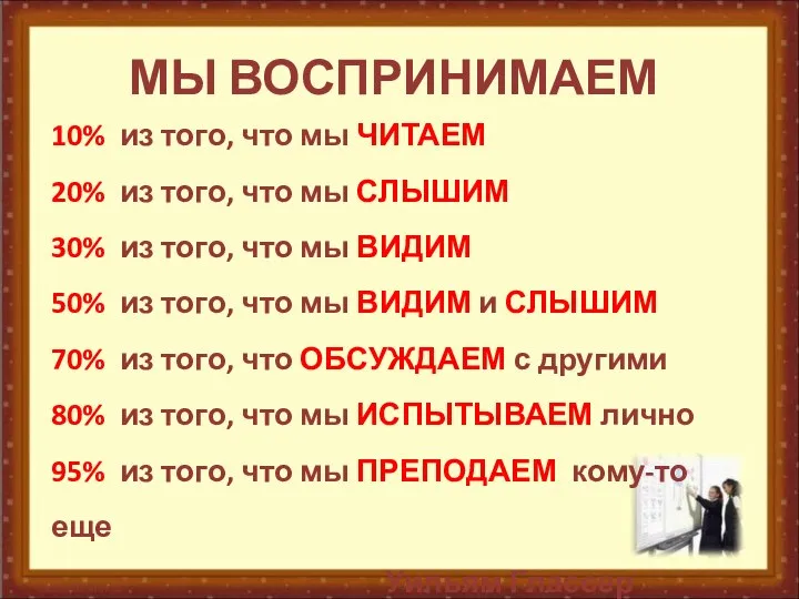 МЫ ВОСПРИНИМАЕМ 10% из того, что мы ЧИТАЕМ 20% из того,