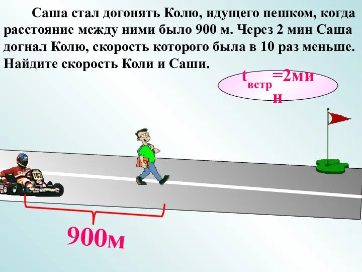 900м Саша стал догонять Колю, идущего пешком, когда расстояние между ними