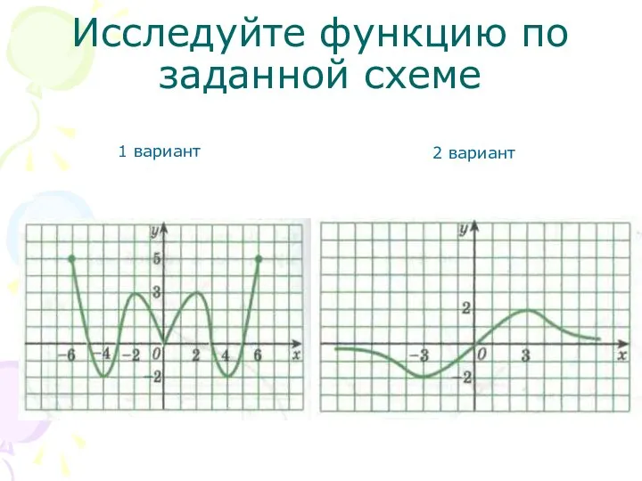 Исследуйте функцию по заданной схеме 1 вариант 2 вариант