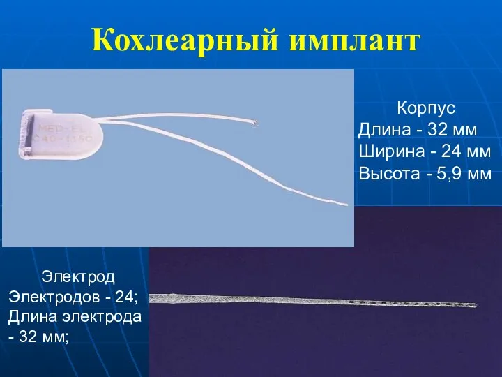 Кохлеарный имплант Электрод Электродов - 24; Длина электрода - 32 мм;