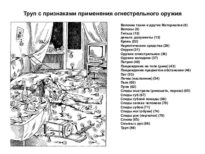 Труп с признаками применения огнестрельного оружия Волокна ткани и других Материалов