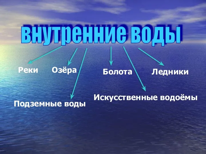 Реки Озёра Болота Подземные воды Ледники Искусственные водоёмы внутренние воды