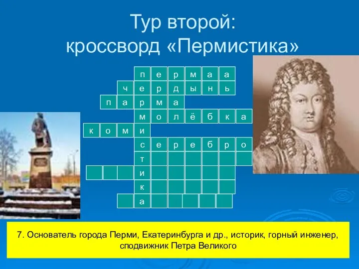 Тур второй: кроссворд «Пермистика» п е р м и с т