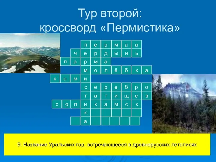 Тур второй: кроссворд «Пермистика» п е р м и с т