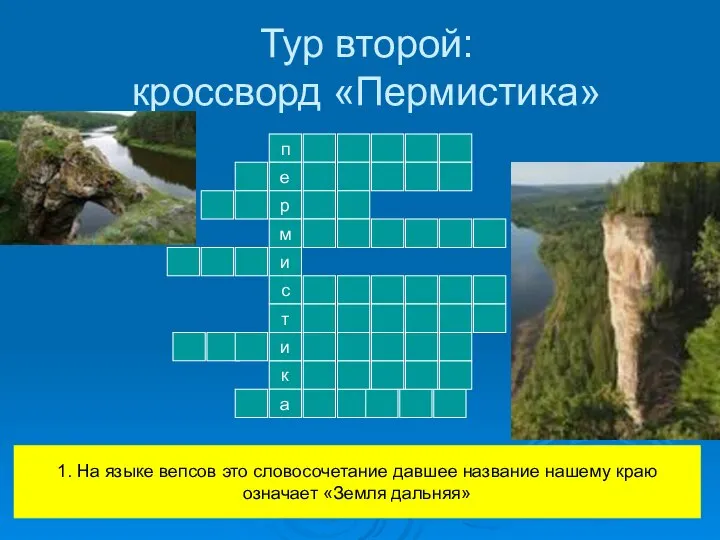 Тур второй: кроссворд «Пермистика» п е р м и с т