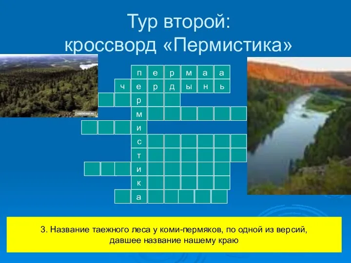 Тур второй: кроссворд «Пермистика» п е р м и с т