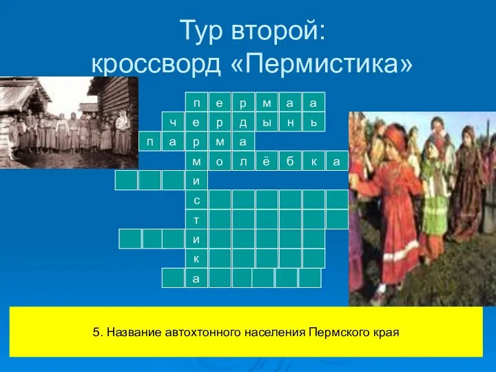 Тур второй: кроссворд «Пермистика» п е р м и с т