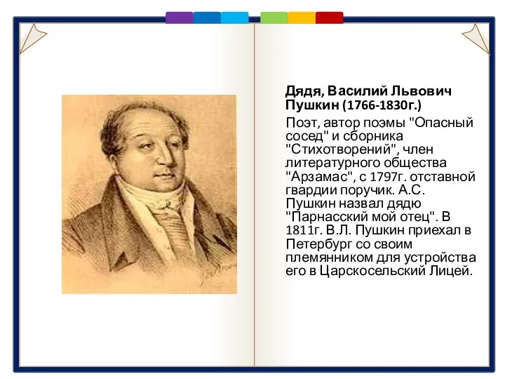 Дядя Дядя, Василий Львович Пушкин (1766-1830г.) Поэт, автор поэмы "Опасный сосед"