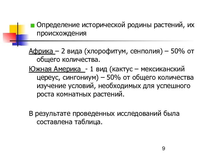 Определение исторической родины растений, их происхождения Африка – 2 вида (хлорофитум,