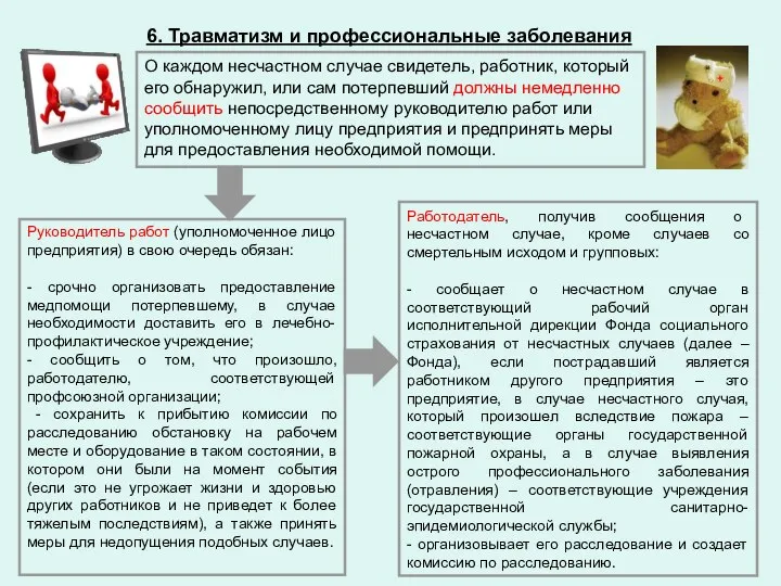 6. Травматизм и профессиональные заболевания О каждом несчастном случае свидетель, работник,