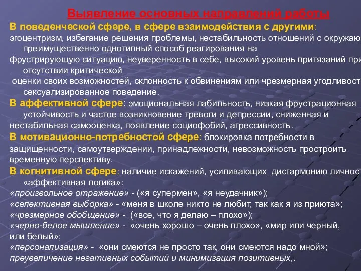 Выявление основных направлений работы В поведенческой сфере, в сфере взаимодействия с