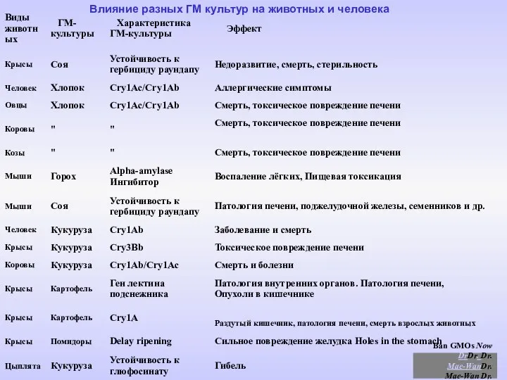 Ban GMOs Now DrDr. Dr. Mae-WanDr. Mae-Wan Dr. Mae-Wan Ho Влияние
