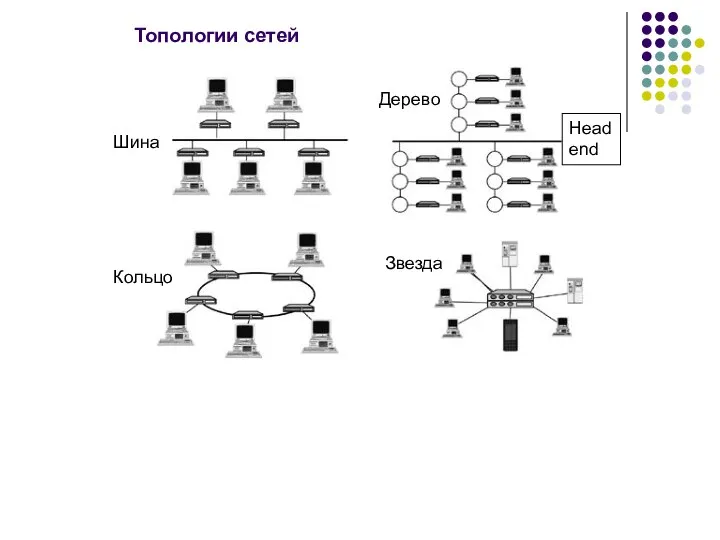 Топологии сетей Дерево Шина Кольцо Звезда Head end