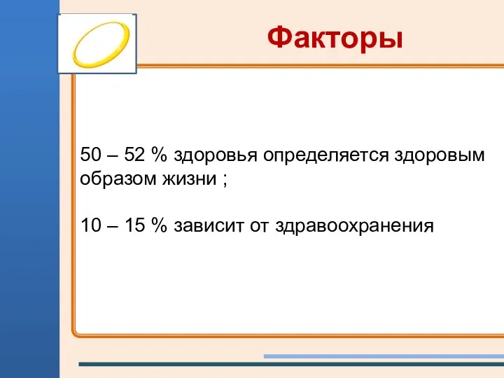 50 – 52 % здоровья определяется здоровым образом жизни ; 10