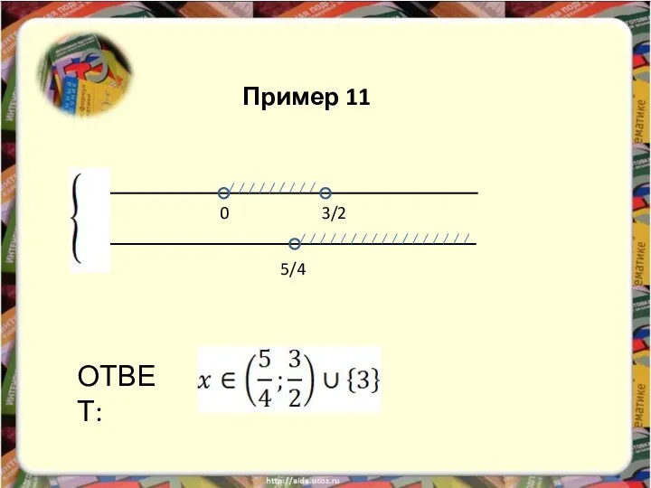 3/2 ОТВЕТ: 0 5/4 Пример 11