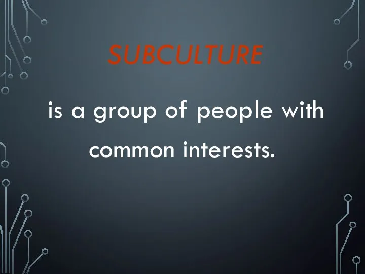 SUBCULTURE is a group of people with common interests.